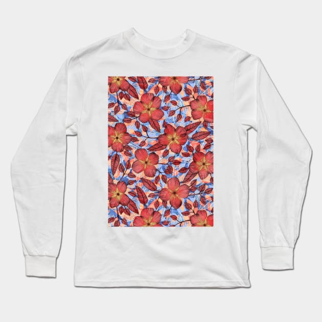 Coral Summer - a hand drawn floral pattern Long Sleeve T-Shirt by micklyn